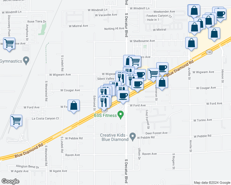 map of restaurants, bars, coffee shops, grocery stores, and more near 5005 Auburn Skyline Street in Las Vegas