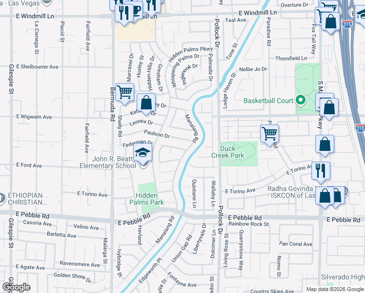 map of restaurants, bars, coffee shops, grocery stores, and more near 656 Thornewood Place in Las Vegas