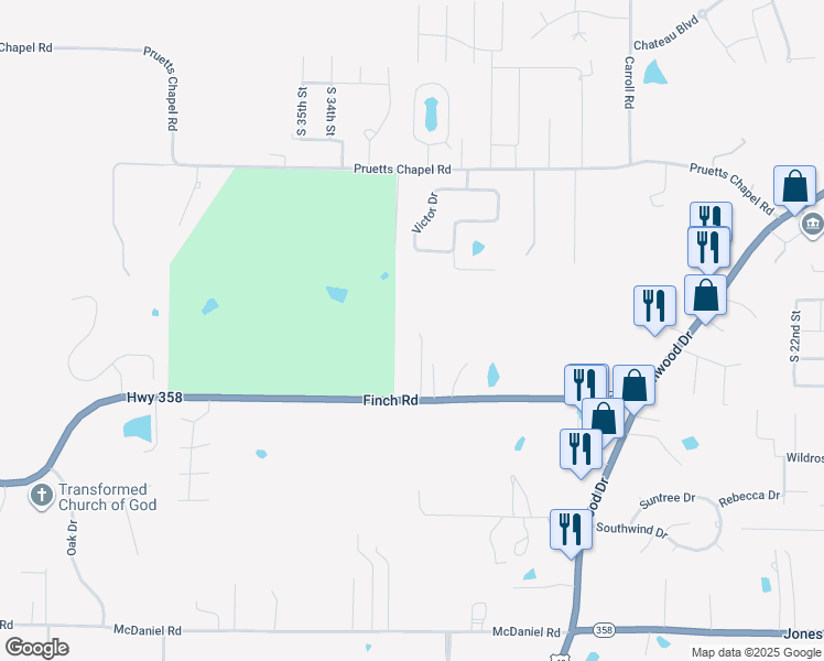 map of restaurants, bars, coffee shops, grocery stores, and more near 24 Hill Home Drive in Paragould