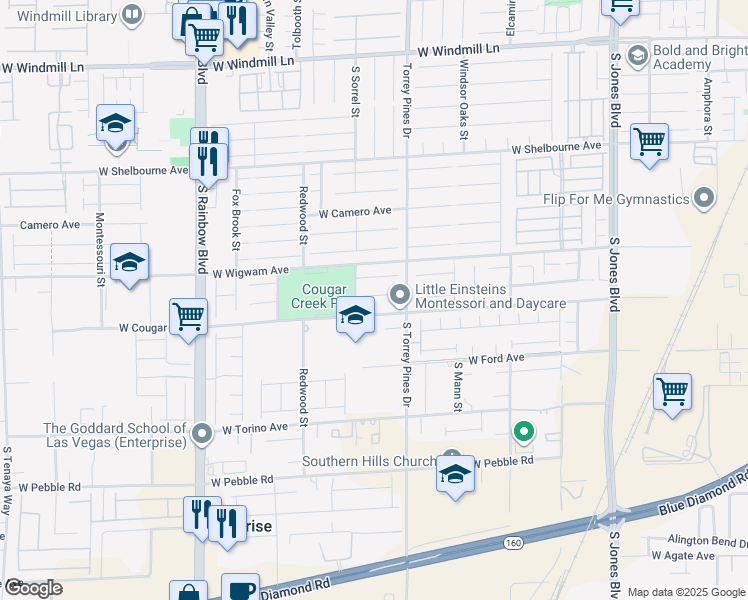 map of restaurants, bars, coffee shops, grocery stores, and more near 6563 West Creekside Cellars Court in Las Vegas