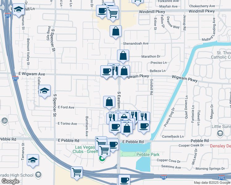 map of restaurants, bars, coffee shops, grocery stores, and more near 8605 South Eastern Avenue in Las Vegas