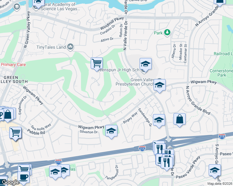 map of restaurants, bars, coffee shops, grocery stores, and more near 1921 Spyglass Drive in Henderson