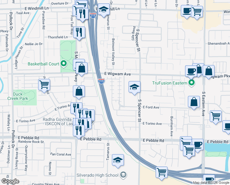 map of restaurants, bars, coffee shops, grocery stores, and more near 8614 Lakota Street in Las Vegas