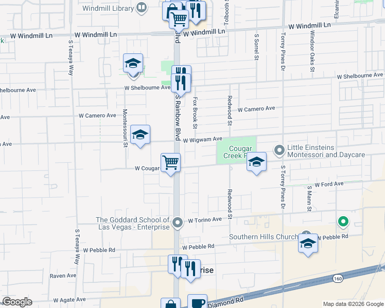 map of restaurants, bars, coffee shops, grocery stores, and more near 8557 Fox Brook Street in Las Vegas