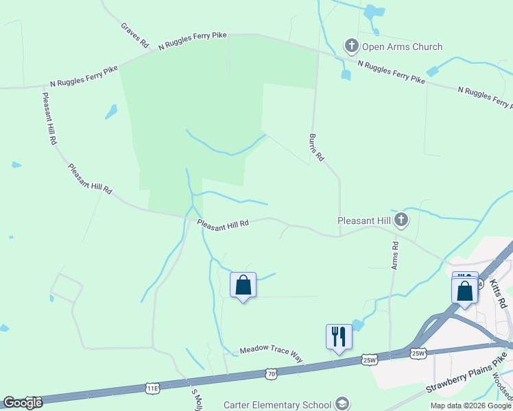 map of restaurants, bars, coffee shops, grocery stores, and more near 8529 Pleasant Hill Road in Knoxville