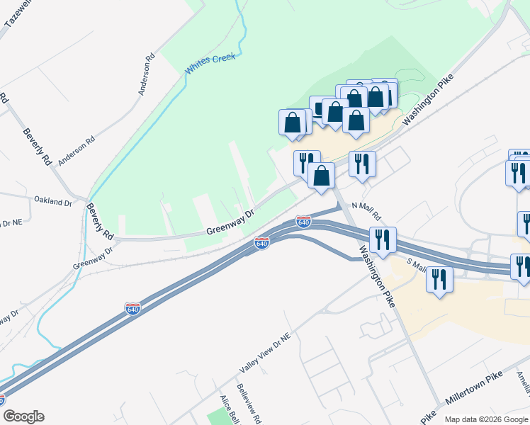 map of restaurants, bars, coffee shops, grocery stores, and more near 4418 Greenway Drive in Knoxville