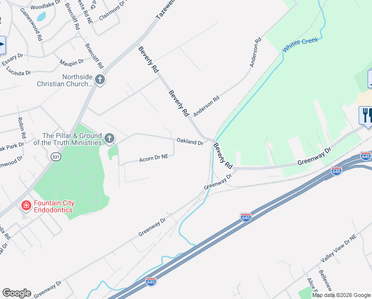 map of restaurants, bars, coffee shops, grocery stores, and more near 4116 Oakland Drive in Knoxville