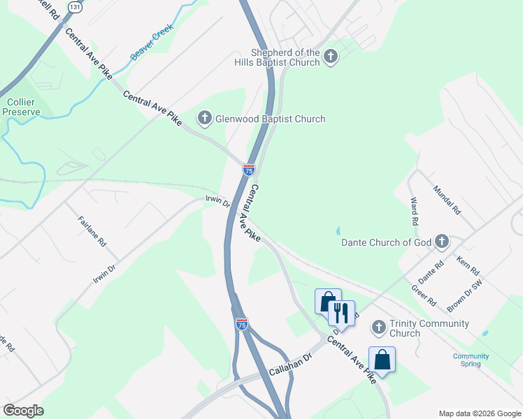 map of restaurants, bars, coffee shops, grocery stores, and more near 7020 Central Avenue Pike in Knoxville