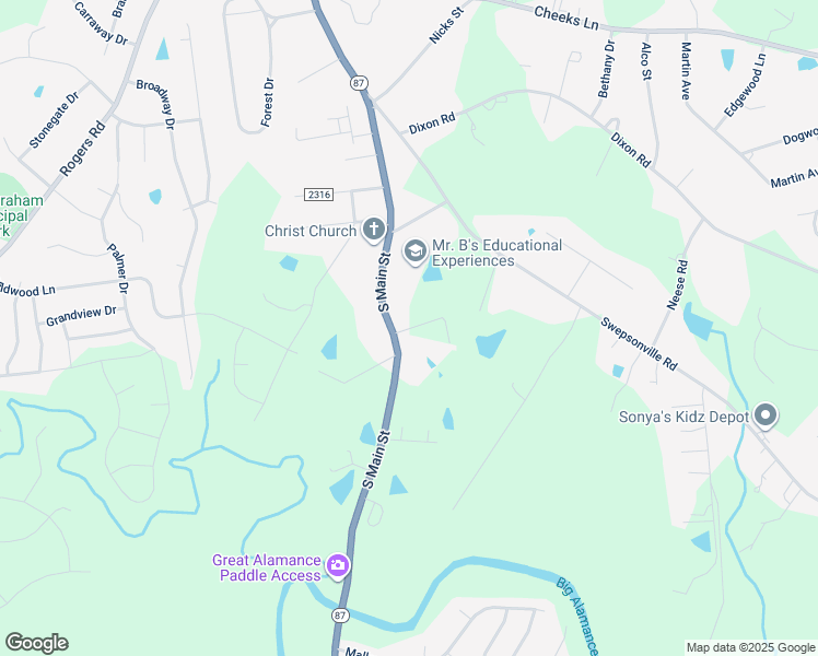 map of restaurants, bars, coffee shops, grocery stores, and more near Short Road in Graham