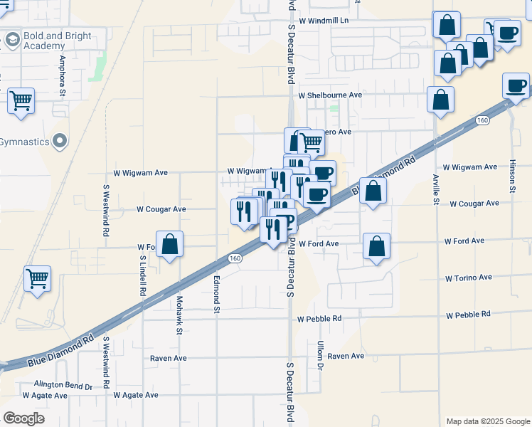 map of restaurants, bars, coffee shops, grocery stores, and more near 5005 Auburn Skyline Street in Las Vegas