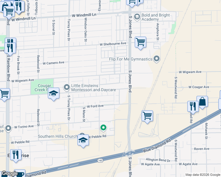 map of restaurants, bars, coffee shops, grocery stores, and more near 6238 West Cougar Avenue in Las Vegas