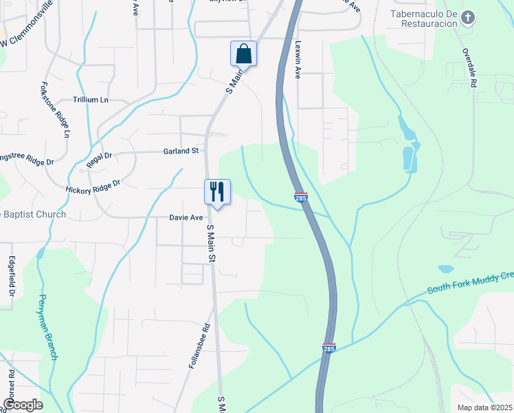 map of restaurants, bars, coffee shops, grocery stores, and more near 309 Walnut Hollow Court in Winston-Salem