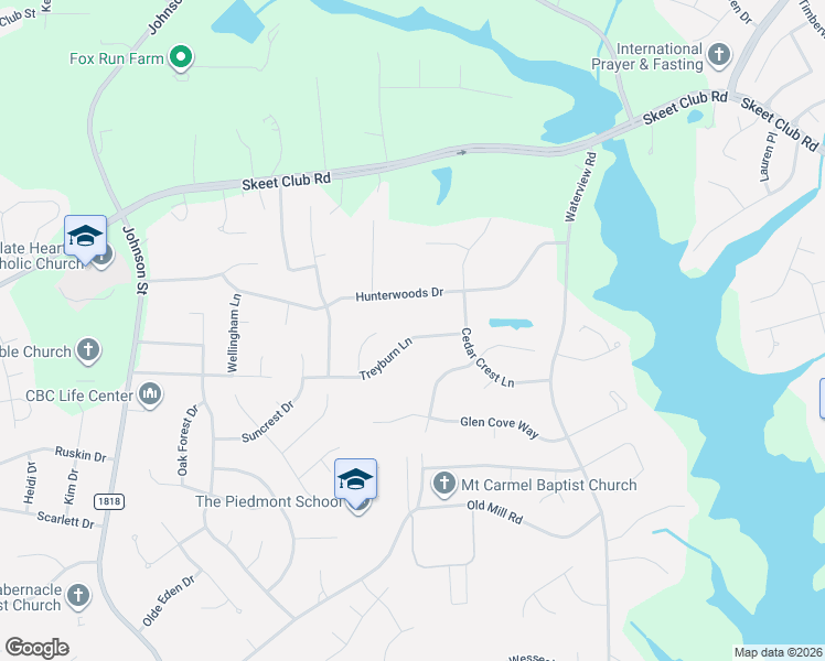map of restaurants, bars, coffee shops, grocery stores, and more near 1923 Treyburn Lane in High Point
