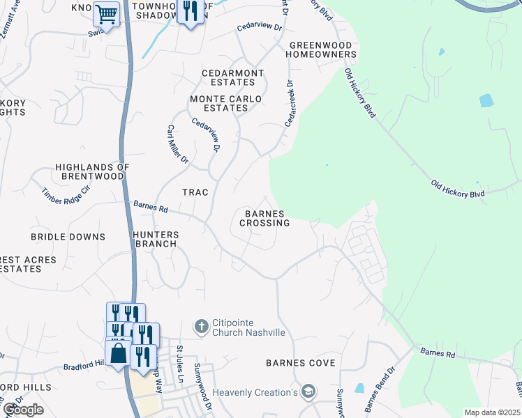 map of restaurants, bars, coffee shops, grocery stores, and more near 1786 Red Jacket Drive in Nashville