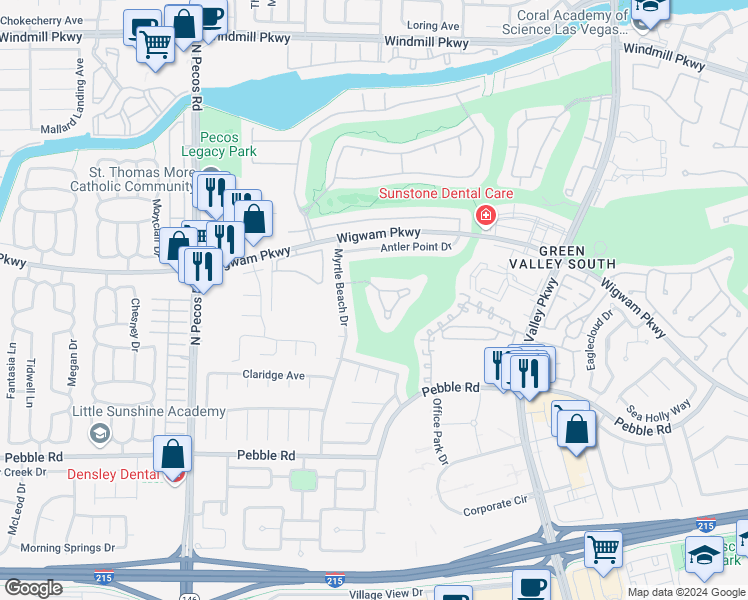 map of restaurants, bars, coffee shops, grocery stores, and more near 2404 Legacy Island Circle in Henderson