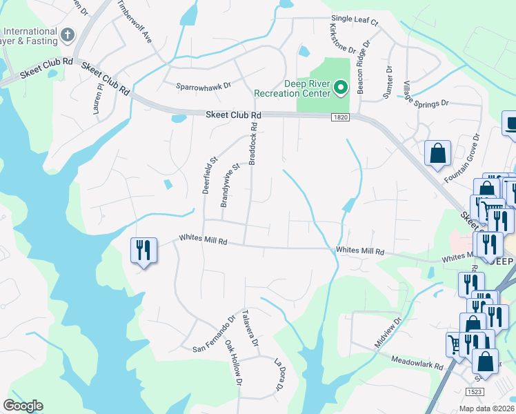 map of restaurants, bars, coffee shops, grocery stores, and more near 3908 Wynne Brook Court in High Point