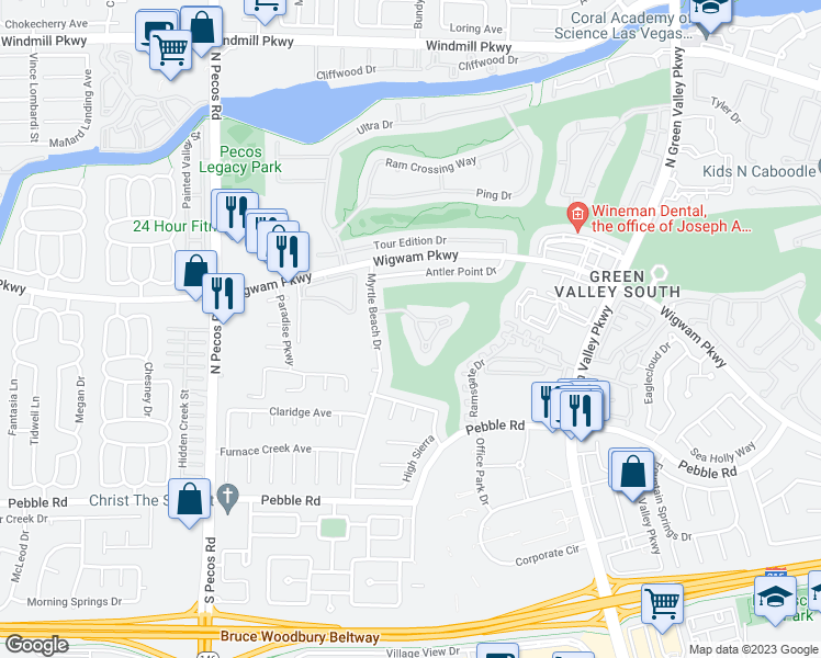 map of restaurants, bars, coffee shops, grocery stores, and more near 2404 Legacy Island Circle in Henderson