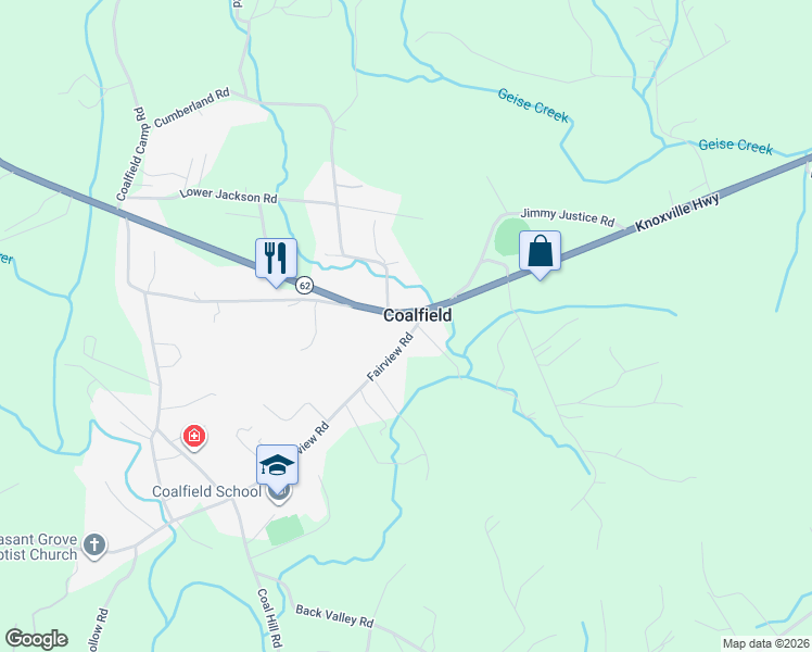 map of restaurants, bars, coffee shops, grocery stores, and more near in Coalfield