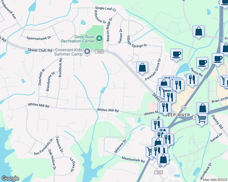 map of restaurants, bars, coffee shops, grocery stores, and more near 1606 Lakeland Point in High Point