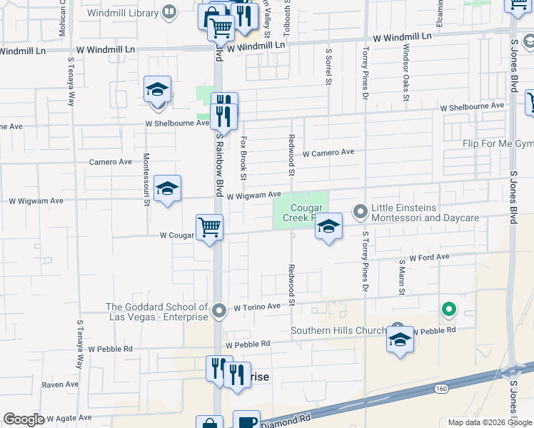 map of restaurants, bars, coffee shops, grocery stores, and more near 6760 Goose Watch Court in Las Vegas