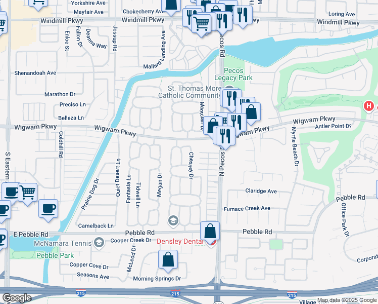 map of restaurants, bars, coffee shops, grocery stores, and more near 66 Chesney Drive in Henderson