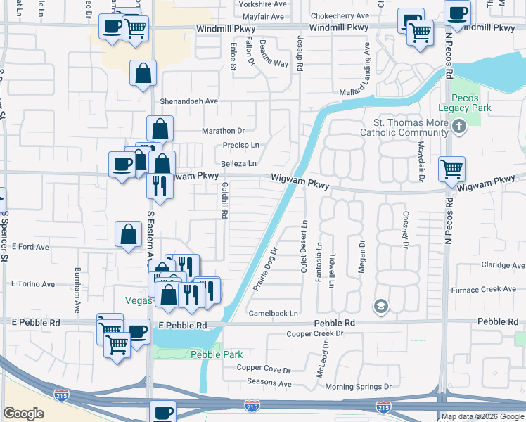 map of restaurants, bars, coffee shops, grocery stores, and more near 2817 Cool Water Drive in Henderson