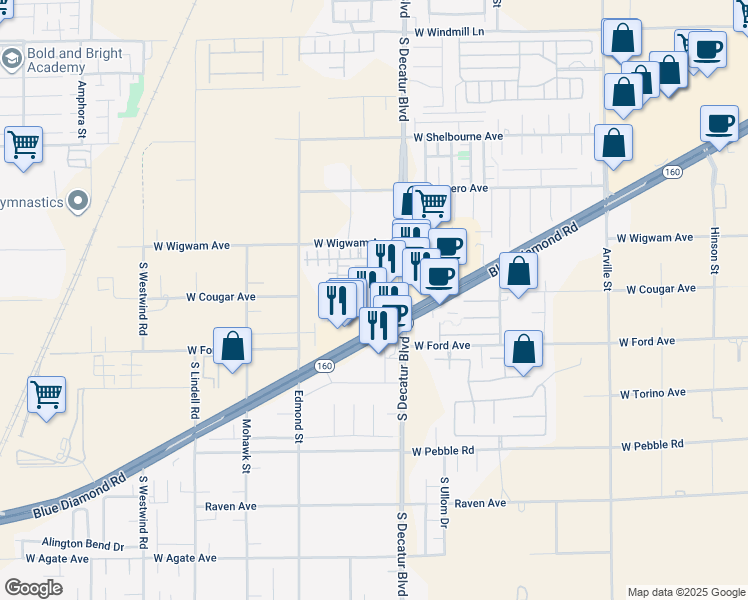 map of restaurants, bars, coffee shops, grocery stores, and more near 8614 Peaceful Dreams Street in Las Vegas