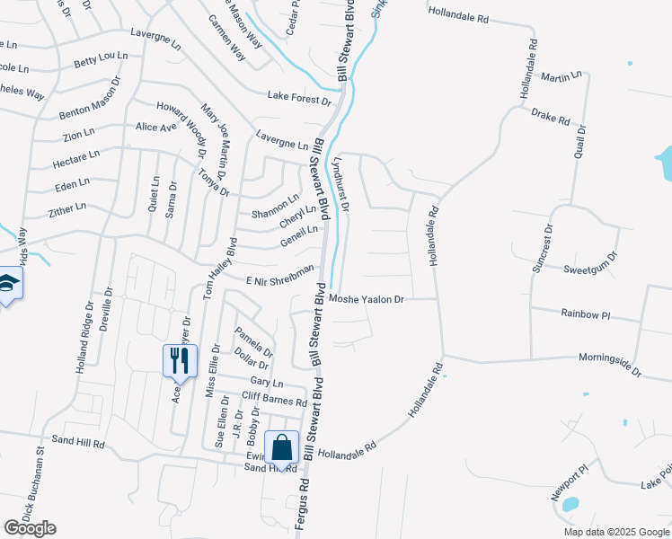 map of restaurants, bars, coffee shops, grocery stores, and more near 247 Bill Stewart Boulevard in La Vergne