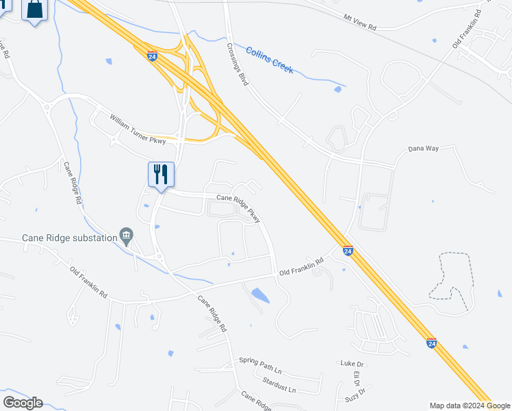 map of restaurants, bars, coffee shops, grocery stores, and more near 4060 Cane Ridge Parkway in Nashville