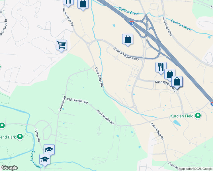map of restaurants, bars, coffee shops, grocery stores, and more near 5500 Cane Ridge Road in Nashville