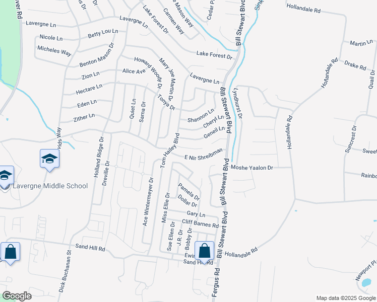 map of restaurants, bars, coffee shops, grocery stores, and more near 1326 East Nir Shreibman Boulevard in La Vergne