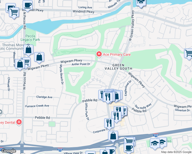 map of restaurants, bars, coffee shops, grocery stores, and more near 2260 Ramsgate Drive in Henderson