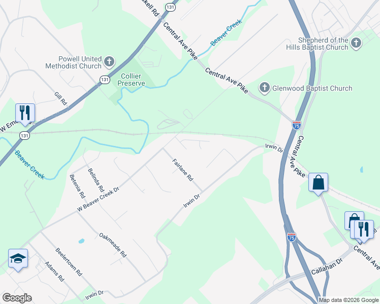 map of restaurants, bars, coffee shops, grocery stores, and more near 7101 Dolphin Lane in Powell