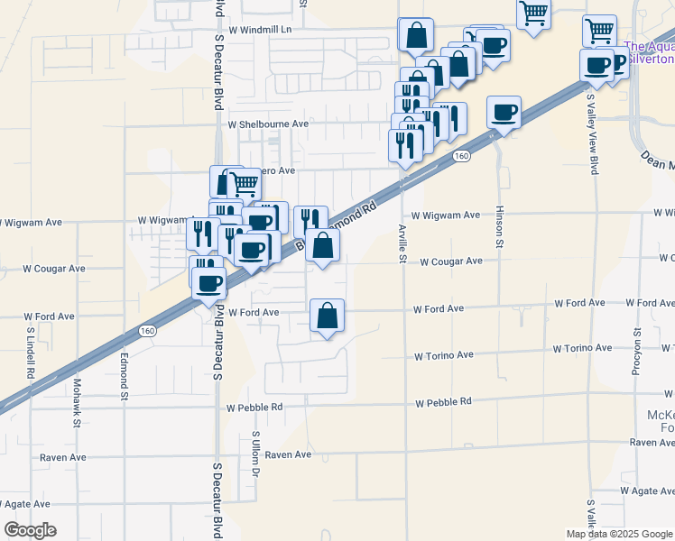map of restaurants, bars, coffee shops, grocery stores, and more near 4541 West Cougar Avenue in Las Vegas