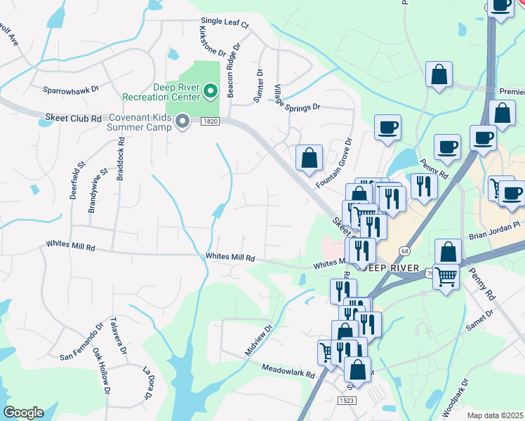 map of restaurants, bars, coffee shops, grocery stores, and more near 1701 Plateau Court in High Point
