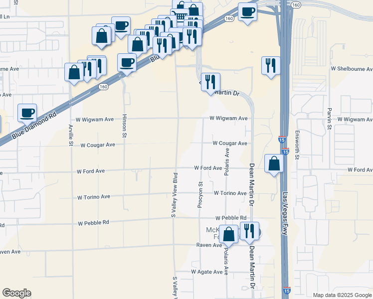 map of restaurants, bars, coffee shops, grocery stores, and more near West Cougar Avenue in Enterprise
