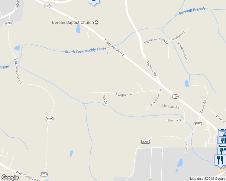 map of restaurants, bars, coffee shops, grocery stores, and more near 4055 Langden Road in Winston-Salem