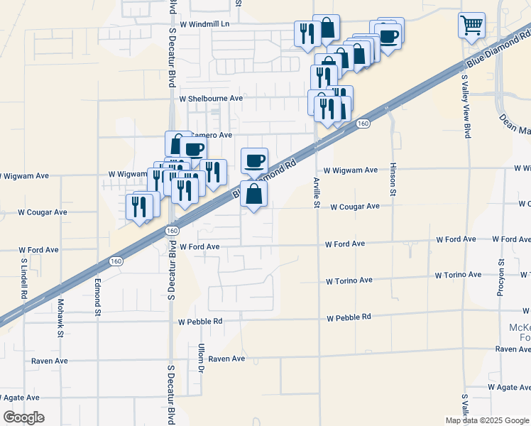 map of restaurants, bars, coffee shops, grocery stores, and more near 4541 West Cougar Avenue in Las Vegas