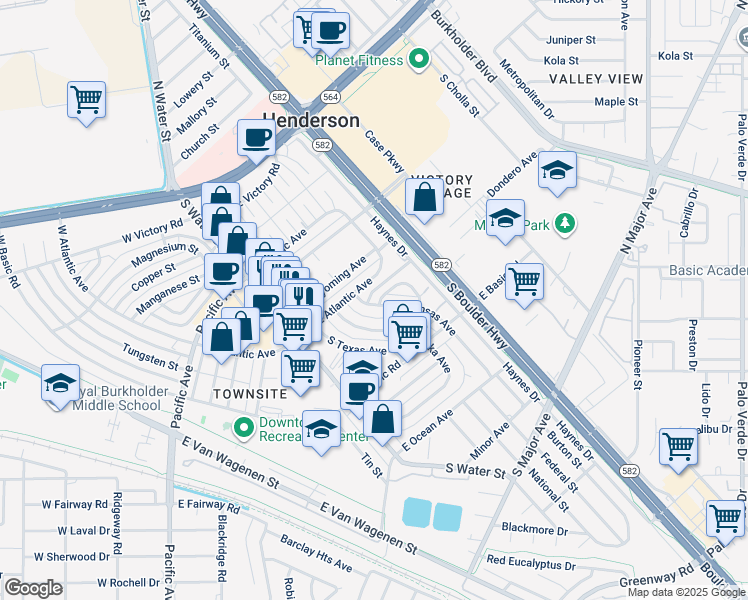 map of restaurants, bars, coffee shops, grocery stores, and more near 211 Kansas Avenue in Henderson