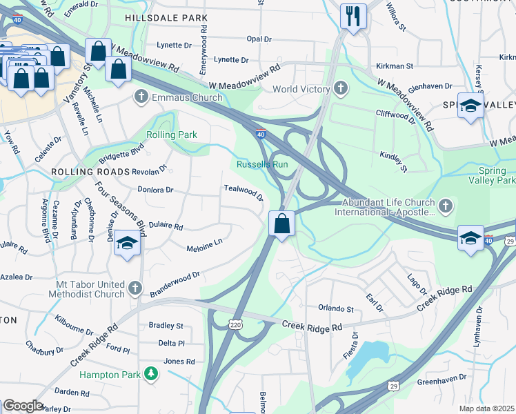 map of restaurants, bars, coffee shops, grocery stores, and more near 2101 Tealwood Drive in Greensboro