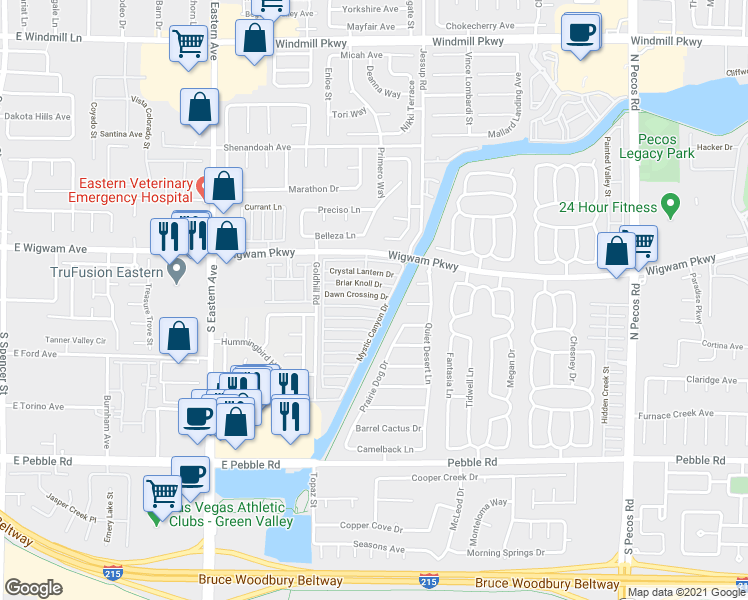 map of restaurants, bars, coffee shops, grocery stores, and more near 2817 Cool Water Drive in Henderson