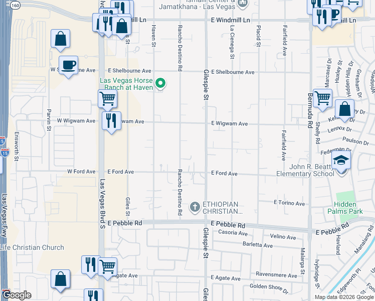 map of restaurants, bars, coffee shops, grocery stores, and more near 8634 Rancho Destino Road in Las Vegas