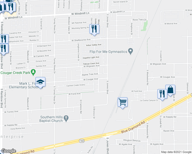 map of restaurants, bars, coffee shops, grocery stores, and more near 8610 Mesquite Hills Street in Las Vegas