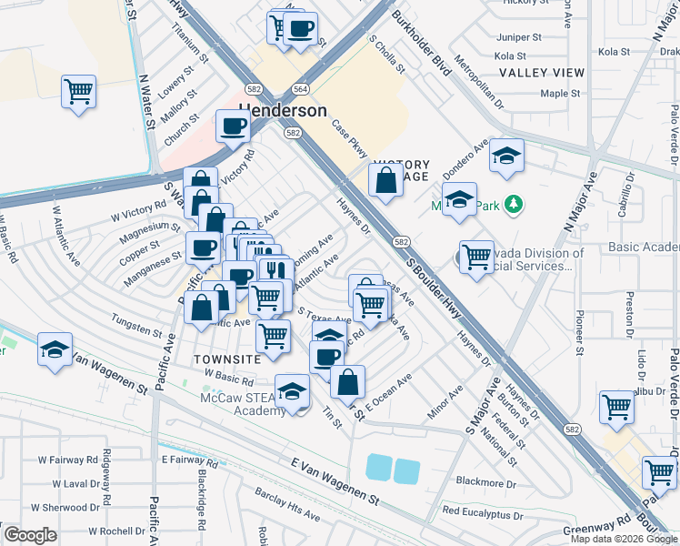 map of restaurants, bars, coffee shops, grocery stores, and more near 211 Kansas Avenue in Henderson