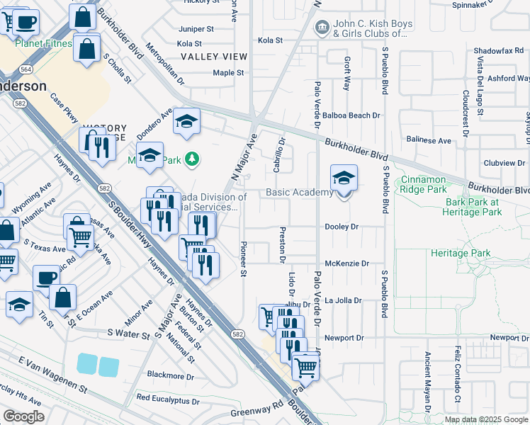 map of restaurants, bars, coffee shops, grocery stores, and more near 440 Wickenburg Street in Henderson
