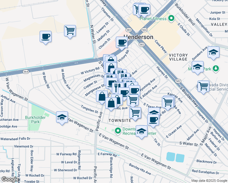 map of restaurants, bars, coffee shops, grocery stores, and more near 18 Navy Street in Henderson
