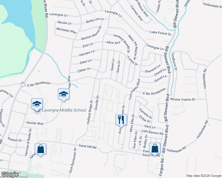 map of restaurants, bars, coffee shops, grocery stores, and more near in La Vergne