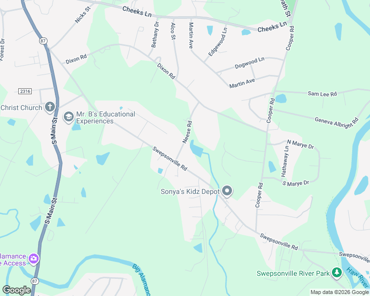 map of restaurants, bars, coffee shops, grocery stores, and more near 2132 Neese Road in Graham