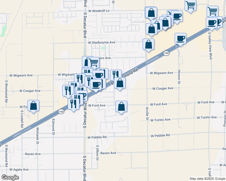 map of restaurants, bars, coffee shops, grocery stores, and more near 4650 Chino Peak Court in Las Vegas