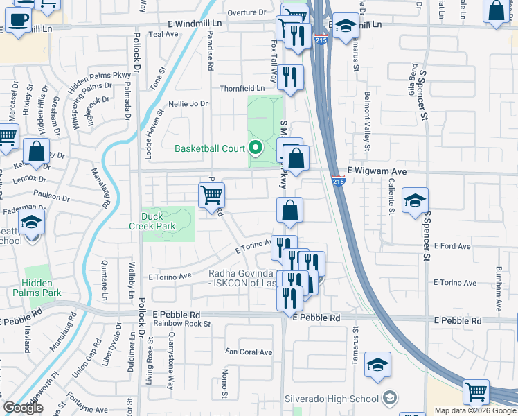 map of restaurants, bars, coffee shops, grocery stores, and more near 1167 Warm Canyon Way in Las Vegas